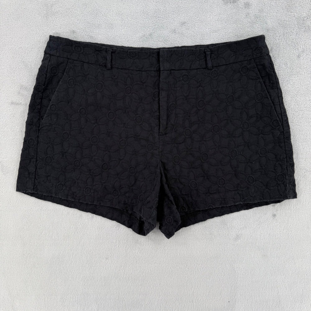 Elle Shorts Womens 8 Black Floral Eyelet Embroidered Four Pocket Summer Casual